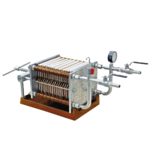 Filter press D18 made of stainless steel with manometers and valves for effective oil filtration in professional use.