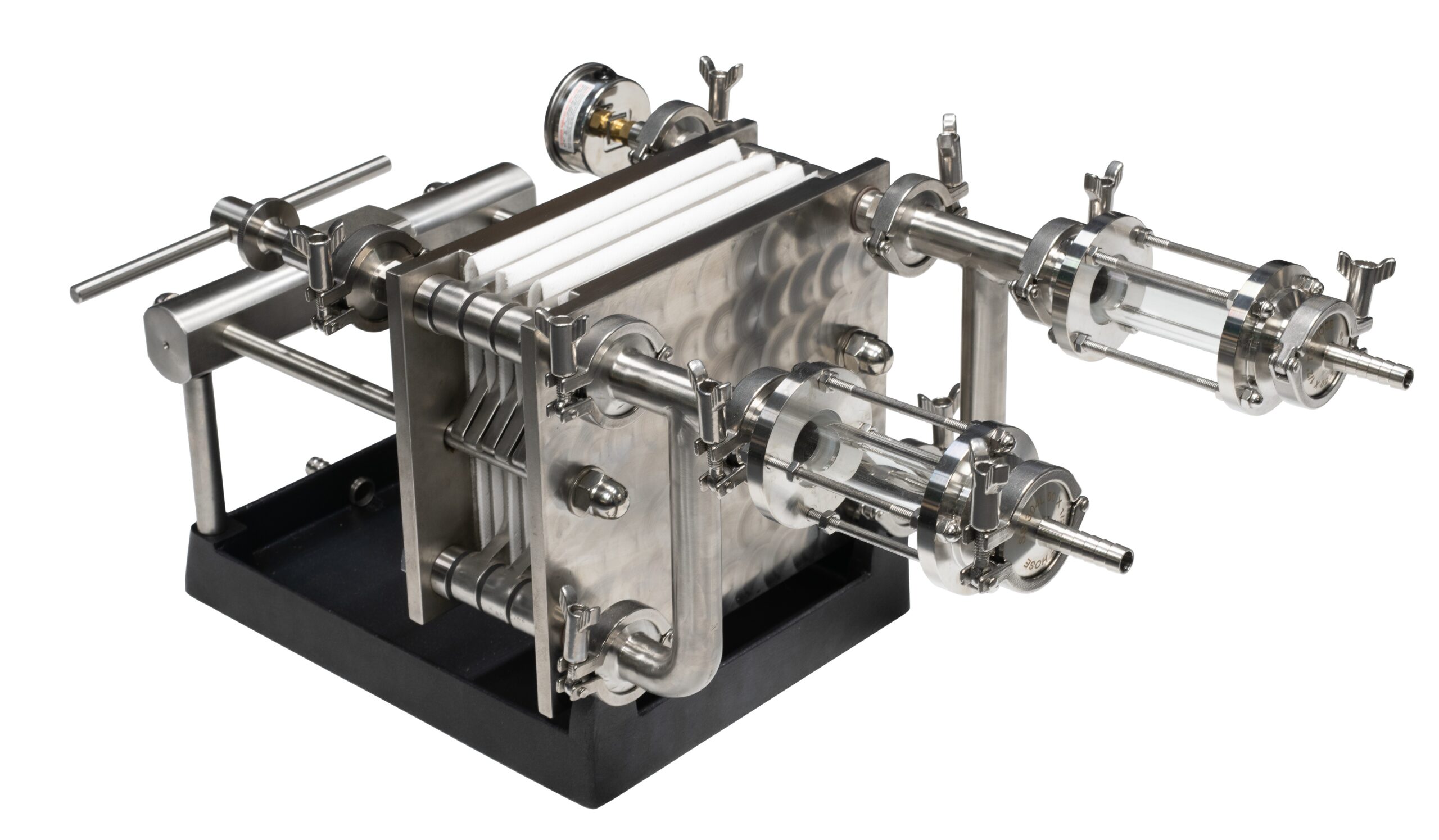 D18-2 Filterpresse D18 aus Edelstahl mit Manometer und Ventilen zur effektiven Ölfiltration im professionellen Einsatz.